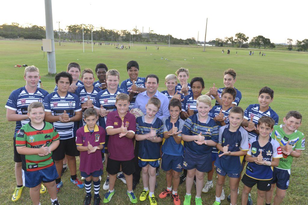 Mayor Matt Burnett told Gladstone Brothers Rugby League juniors that there might be some good news about a certain footy show coming to Gladstone. Photo Campbell Gellie / The Observer